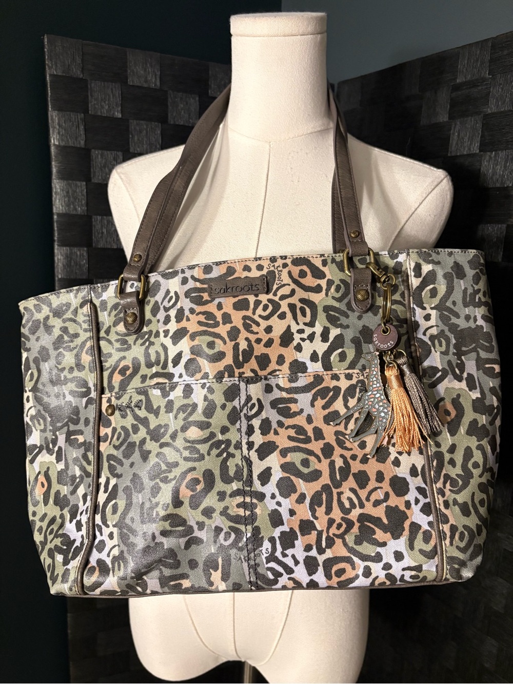 Sakroots Colorful Leopard Metro Large Tote Top Handle Purse